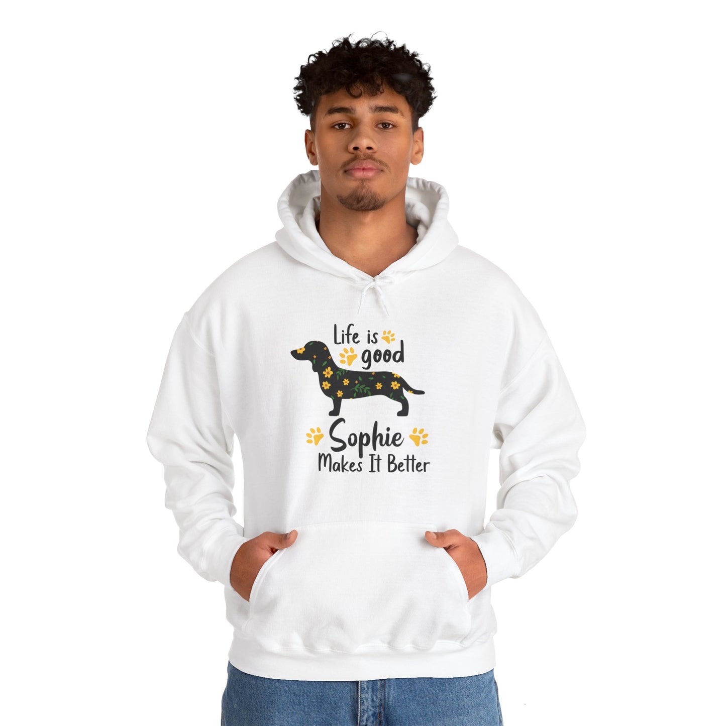Sudadera con capucha personalizada con nombre de perro salchicha - Sudadera con capucha unisex