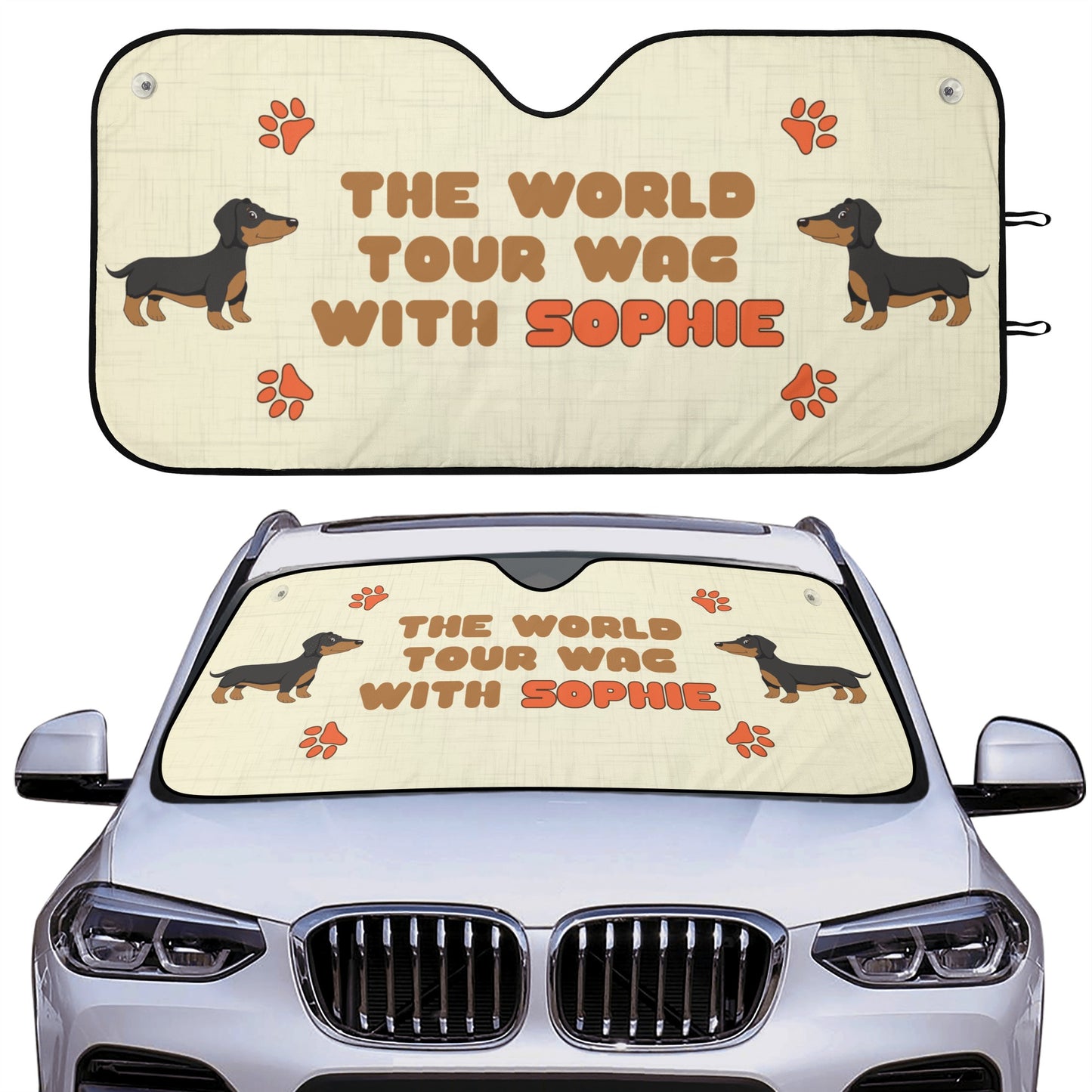 Parasol para automóvil personalizado con nombre de perros salchicha - Car Auto Sun Shade