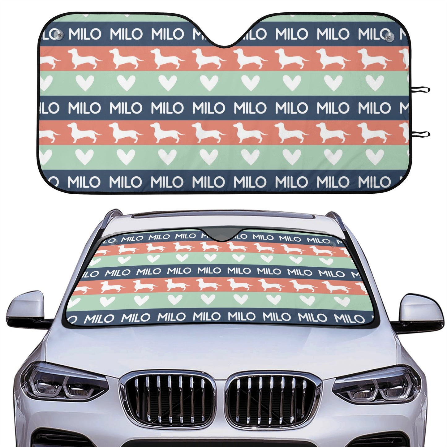 Parasol para automóvil personalizado con nombre de perros salchicha - Car Auto Sun Shade