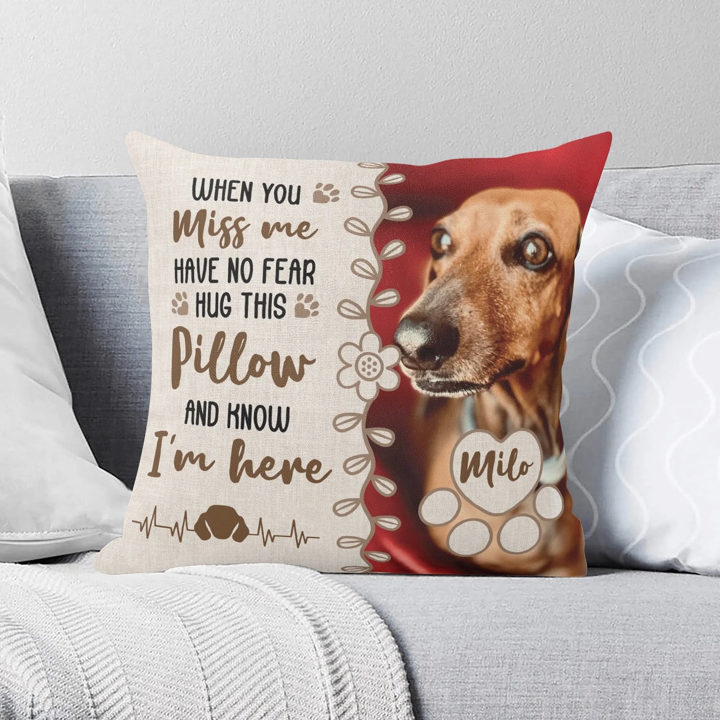 Dachshund name and image personalized pillow