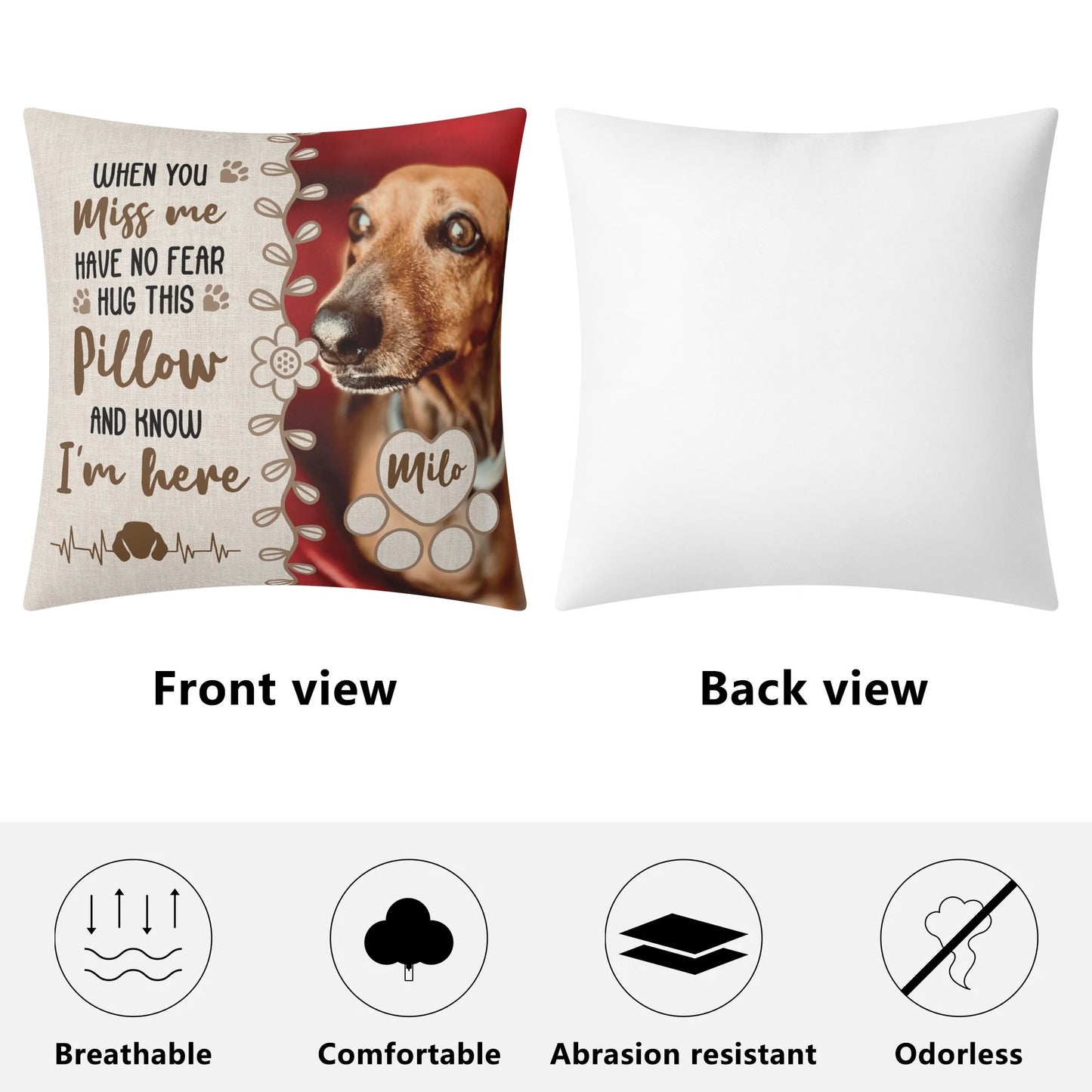 Dachshund name and image personalized pillow