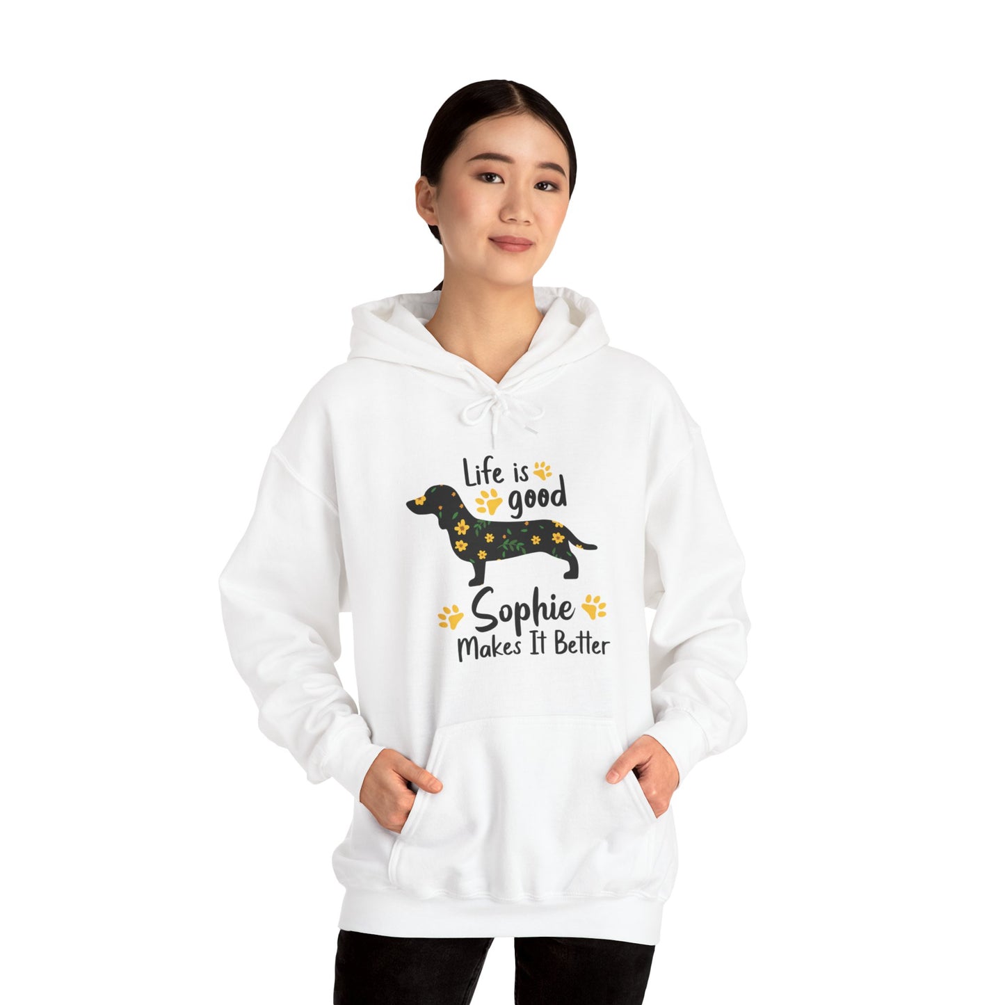 Sudadera con capucha personalizada con nombre de perro salchicha - Sudadera con capucha unisex