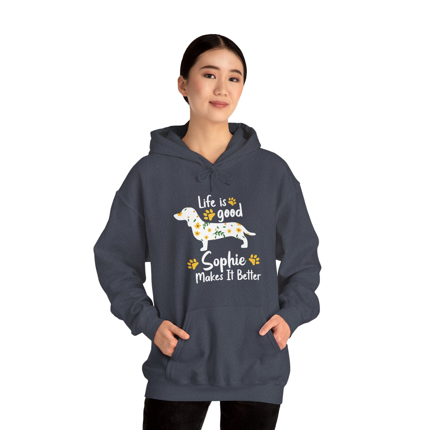 Sudadera con capucha personalizada con nombre de perro salchicha - Sudadera con capucha unisex