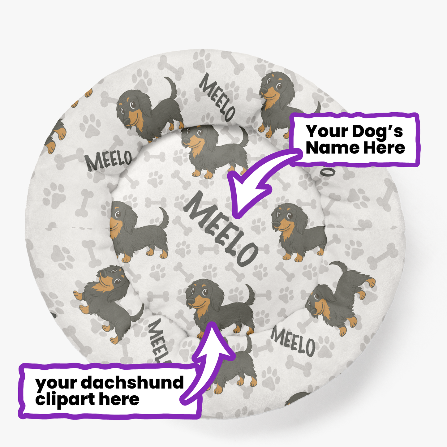 Hans - Personalized Cloud-Comfort Large Dachshund Bed | Anti-Anxiety Donut Bed for Dachshunds