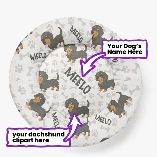Hans - Personalized Cloud-Comfort Large Dachshund Bed | Anti-Anxiety Donut Bed for Dachshunds