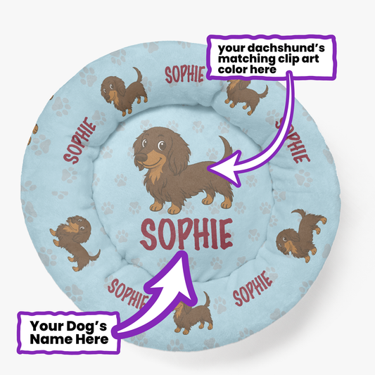 Joey - Personalized Cloud-Comfort Large Dachshund Bed | Anti-Anxiety Donut Bed for Dachshunds