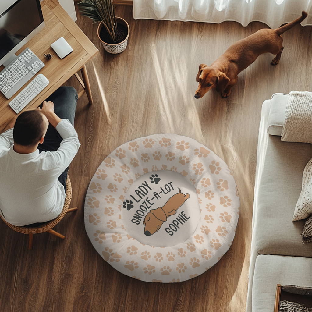 Puddles - Personalized Cloud-Comfort Large Dachshund Bed | Anti-Anxiety Donut Bed for Dachshunds