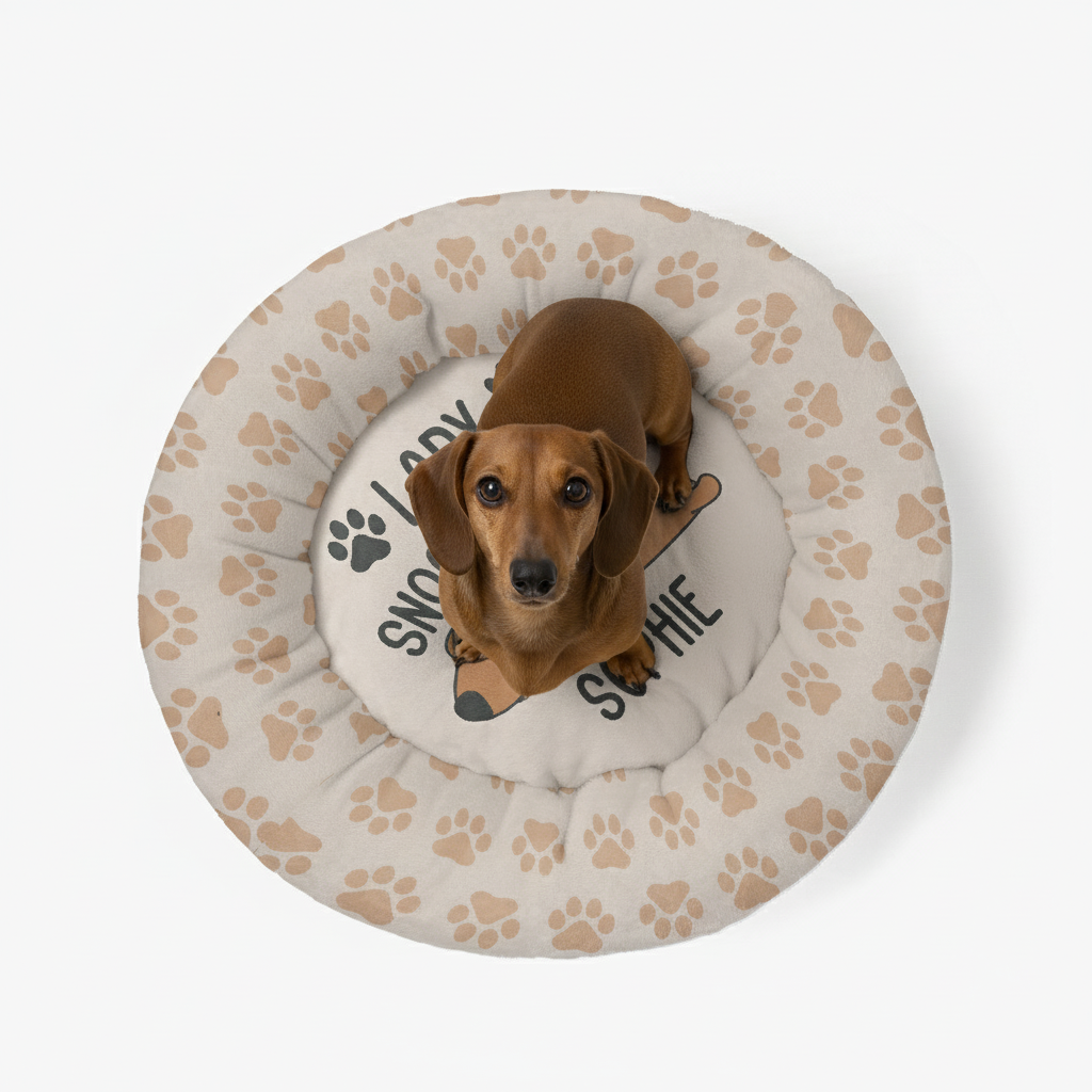 Puddles - Personalized Cloud-Comfort Large Dachshund Bed | Anti-Anxiety Donut Bed for Dachshunds