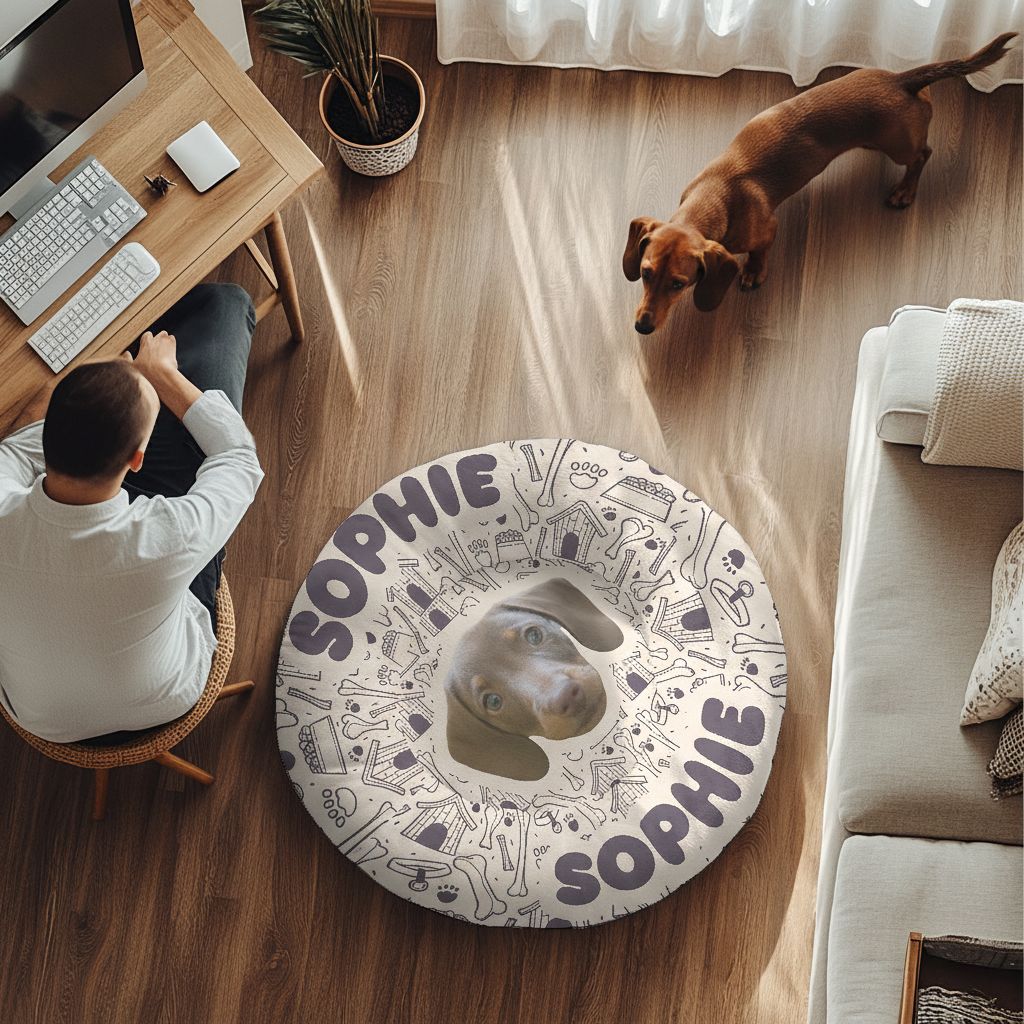 Daphne - Personalized Cloud-Comfort Large Dachshund Bed | Anti-Anxiety Donut Bed for Dachshunds
