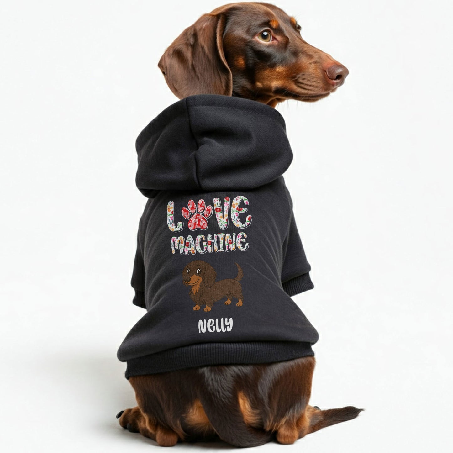 Love Machine – Personalized Dachshund Hoodies with Your Doxie’s Name & Clipart – Stylish, Cozy & Made from Premium 100% Cotton