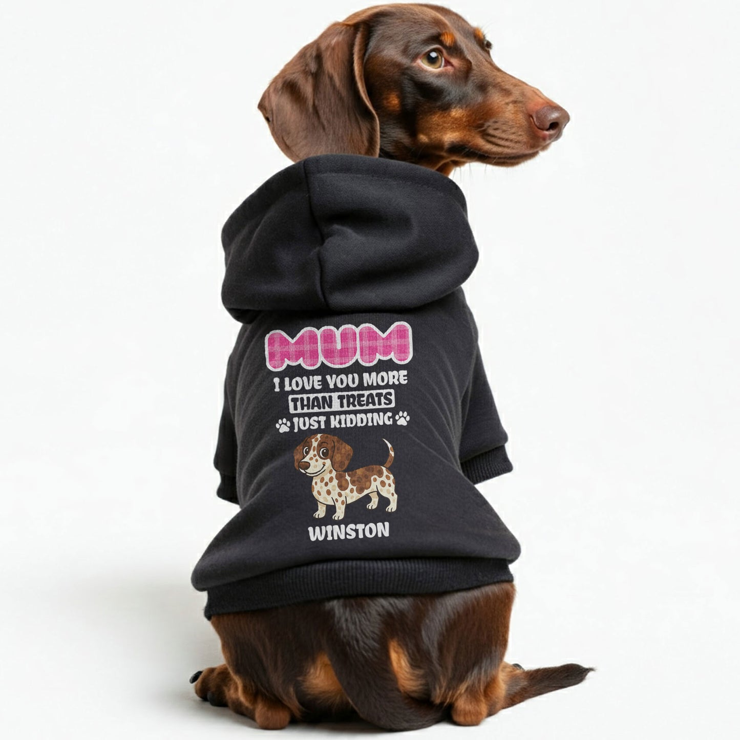 I Love You - Personalized with Your Doxie’s Name, Clipart & Favorite Human (Mom, Mum, or Dad!)– Stylish, Cozy & Made from Premium 100% Cotton