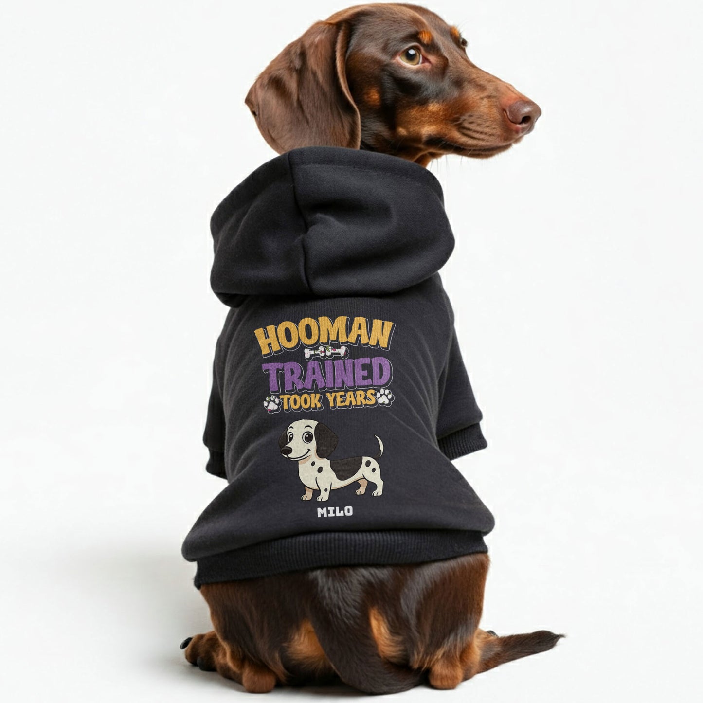 Hooman Trained – Personalized Dachshund Hoodies with Your Doxie’s Name & Clipart – Stylish, Cozy & Made from Premium 100% Cotton