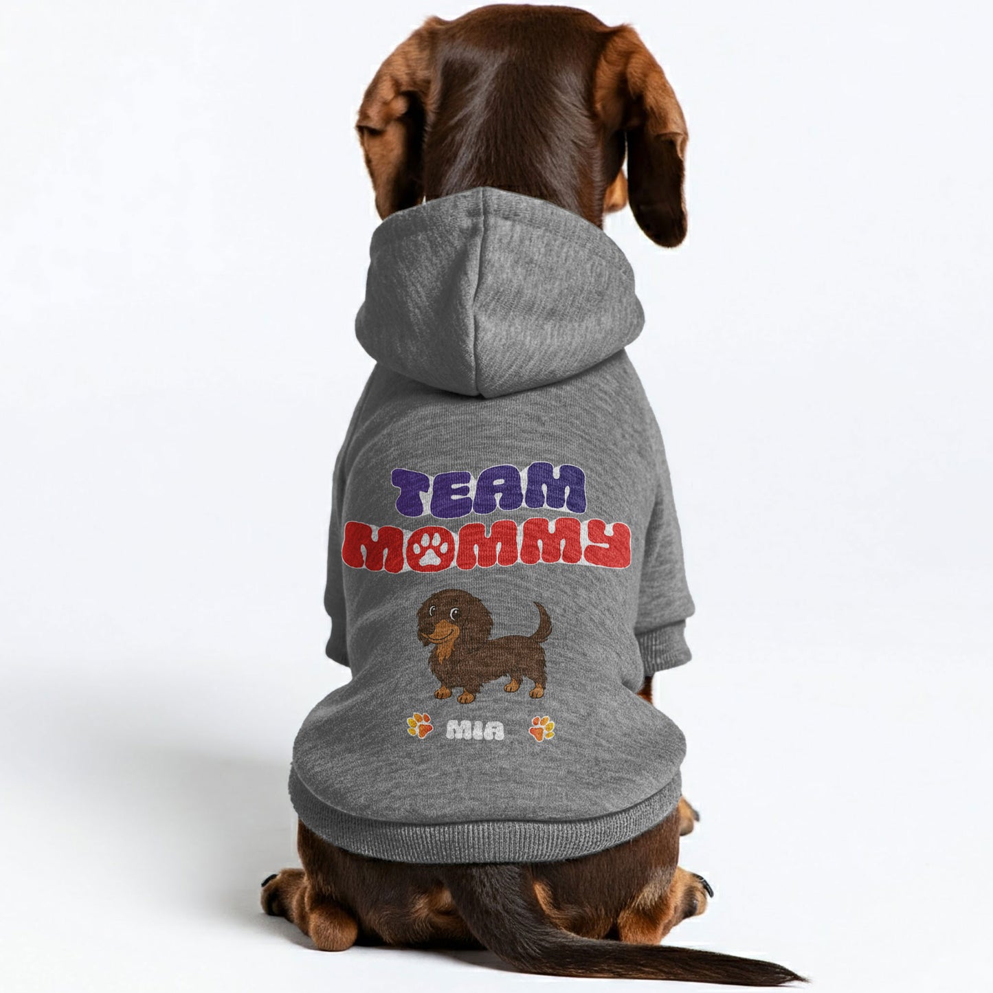 Team Mommy – Personalized Dachshund Hoodies with Your Doxie’s Name & Clipart – Stylish, Cozy & Made from Premium 100% Cotton