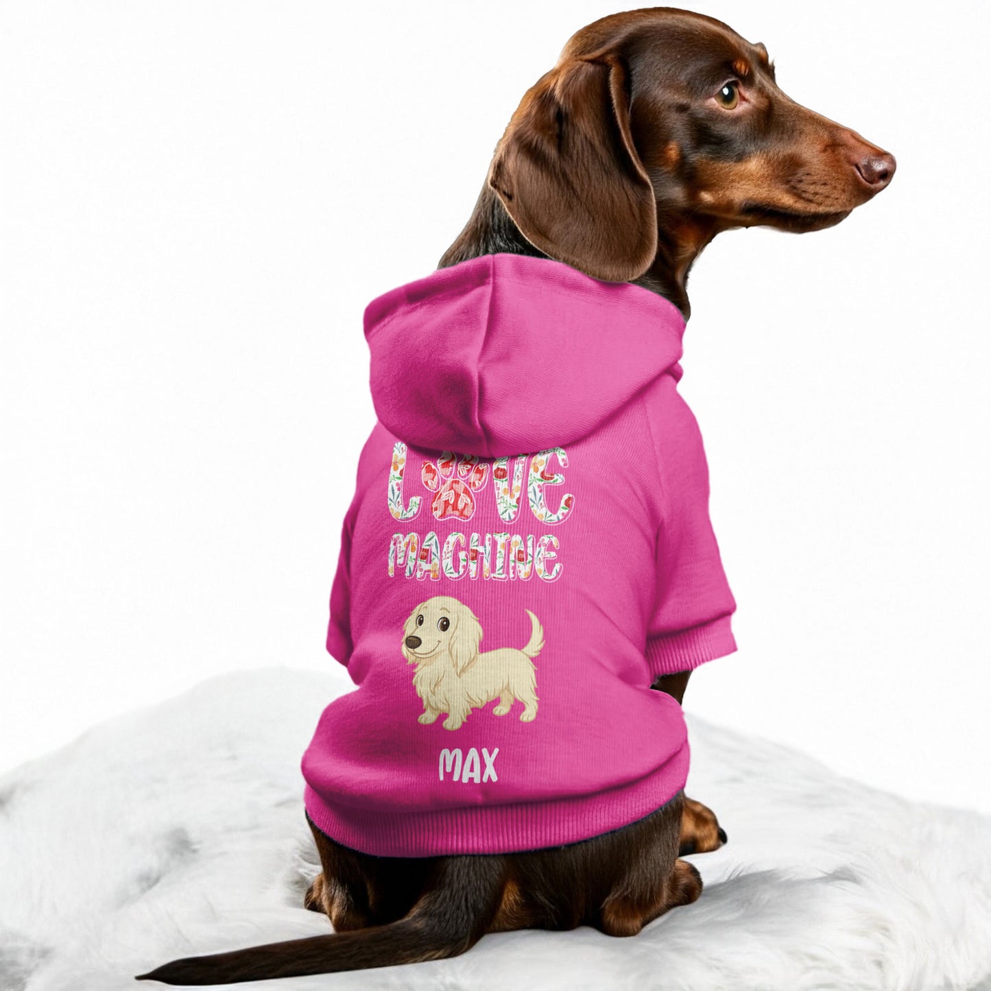 Love Machine – Personalized Dachshund Hoodies with Your Doxie’s Name & Clipart – Stylish, Cozy & Made from Premium 100% Cotton