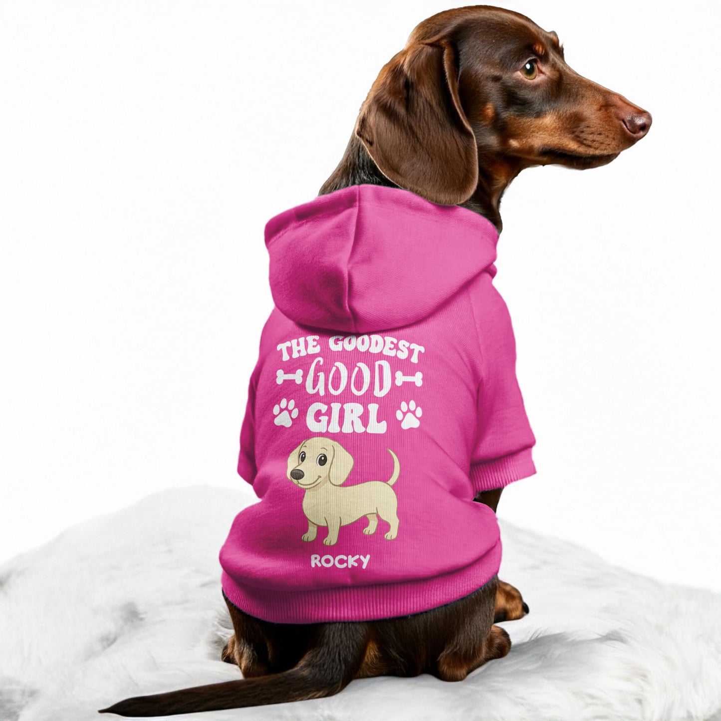 The Goodest Good Girl – Personalized Dachshund Hoodies with Your Doxie’s Name, Gender & Clipart– Stylish, Cozy & Made from Premium 100% Cotton