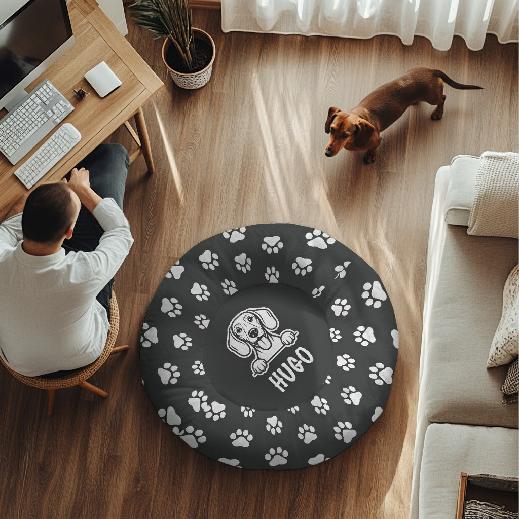 Lola - Personalized Cloud-Comfort Large Dachshund Bed | Anti-Anxiety Donut Bed for Dachshunds