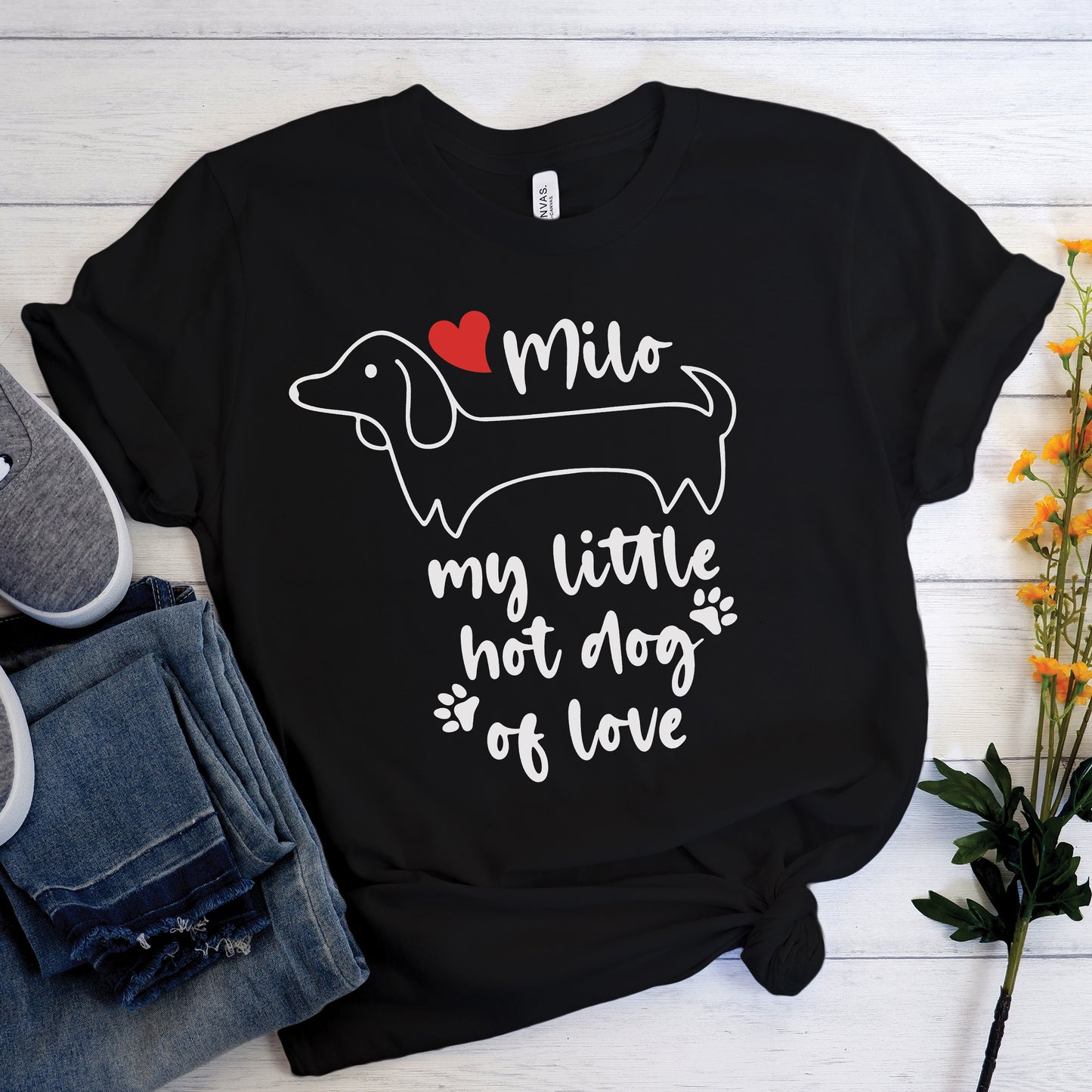 Camiseta personalizada con nombre de perro salchicha