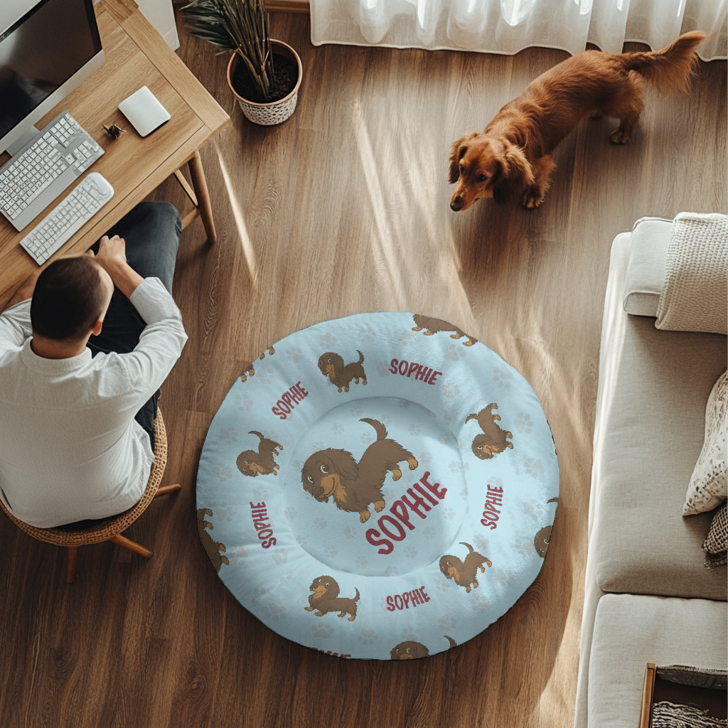 Joey - Personalized Cloud-Comfort Large Dachshund Bed | Anti-Anxiety Donut Bed for Dachshunds