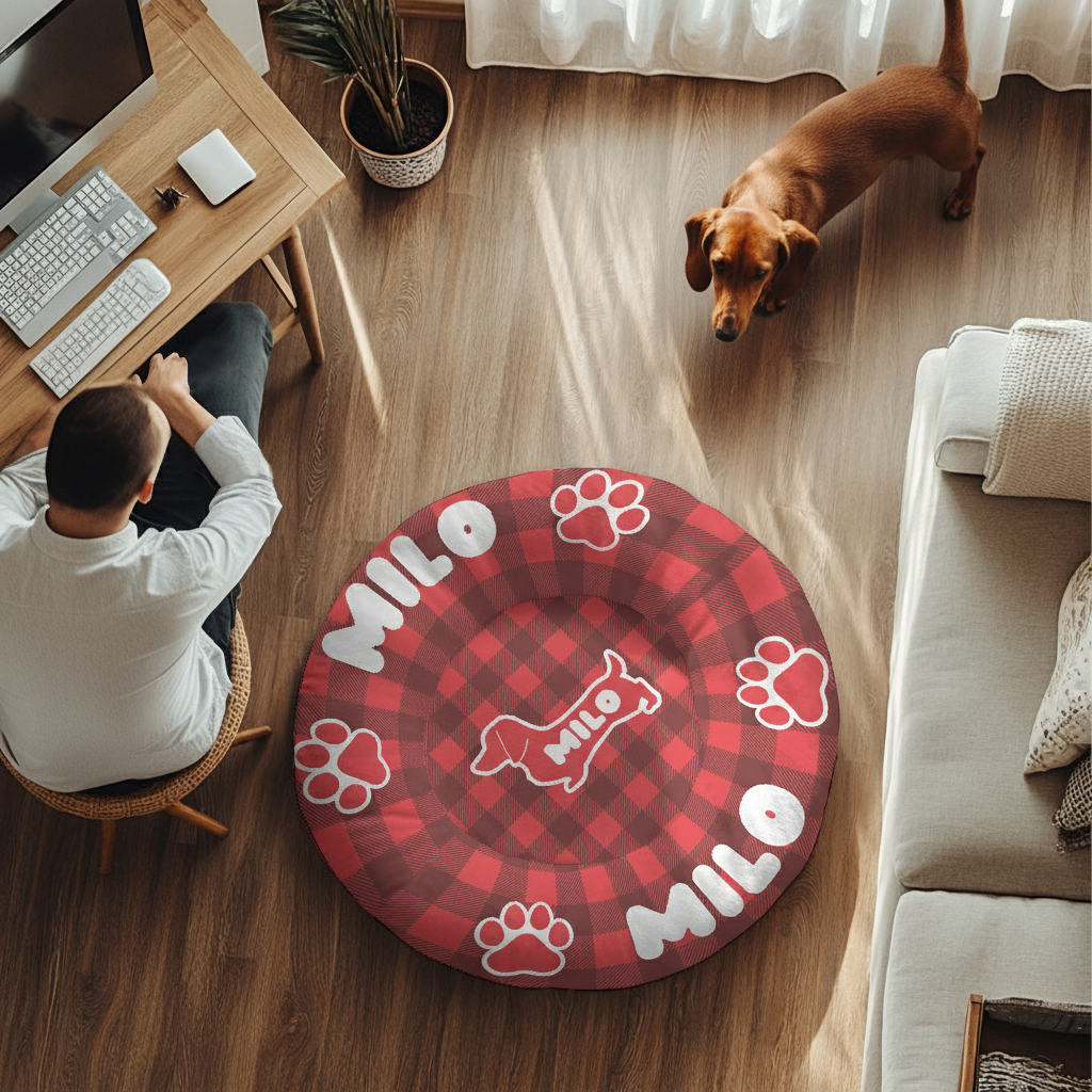 Luna - Personalized Cloud-Comfort Large Dachshund Bed | Anti-Anxiety Donut Bed for Dachshunds
