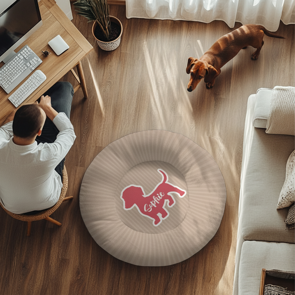 Johann - Personalized Cloud-Comfort Large Dachshund Bed | Anti-Anxiety Donut Bed for Dachshunds