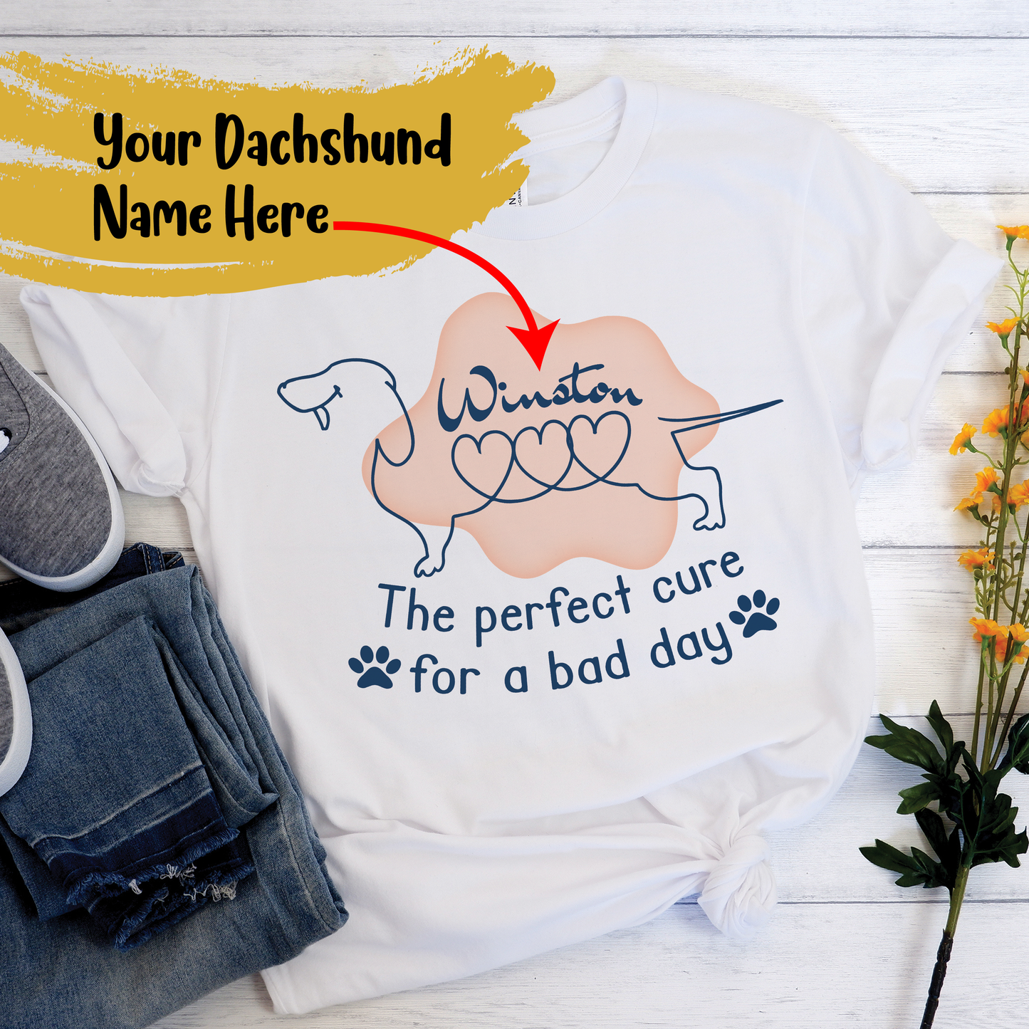 Camiseta personalizada con nombre de perro salchicha