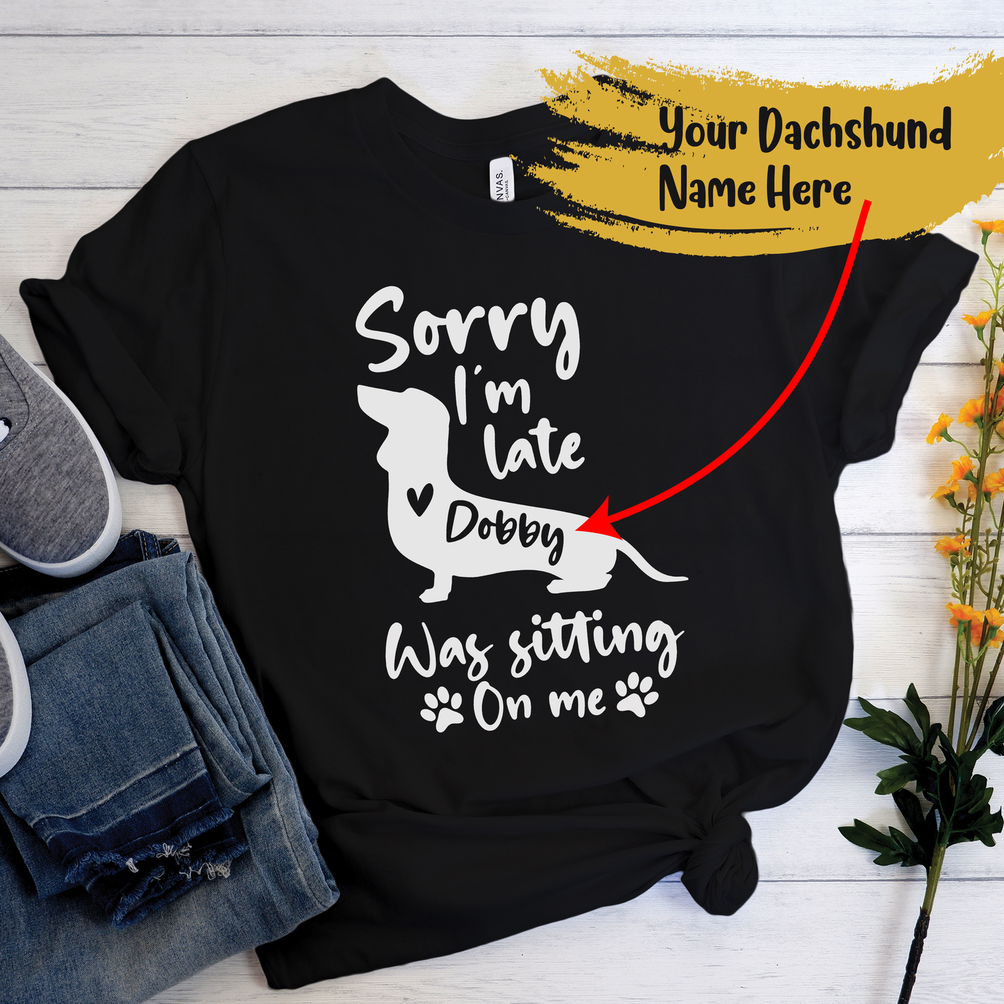 Camiseta personalizada con nombre de perro salchicha