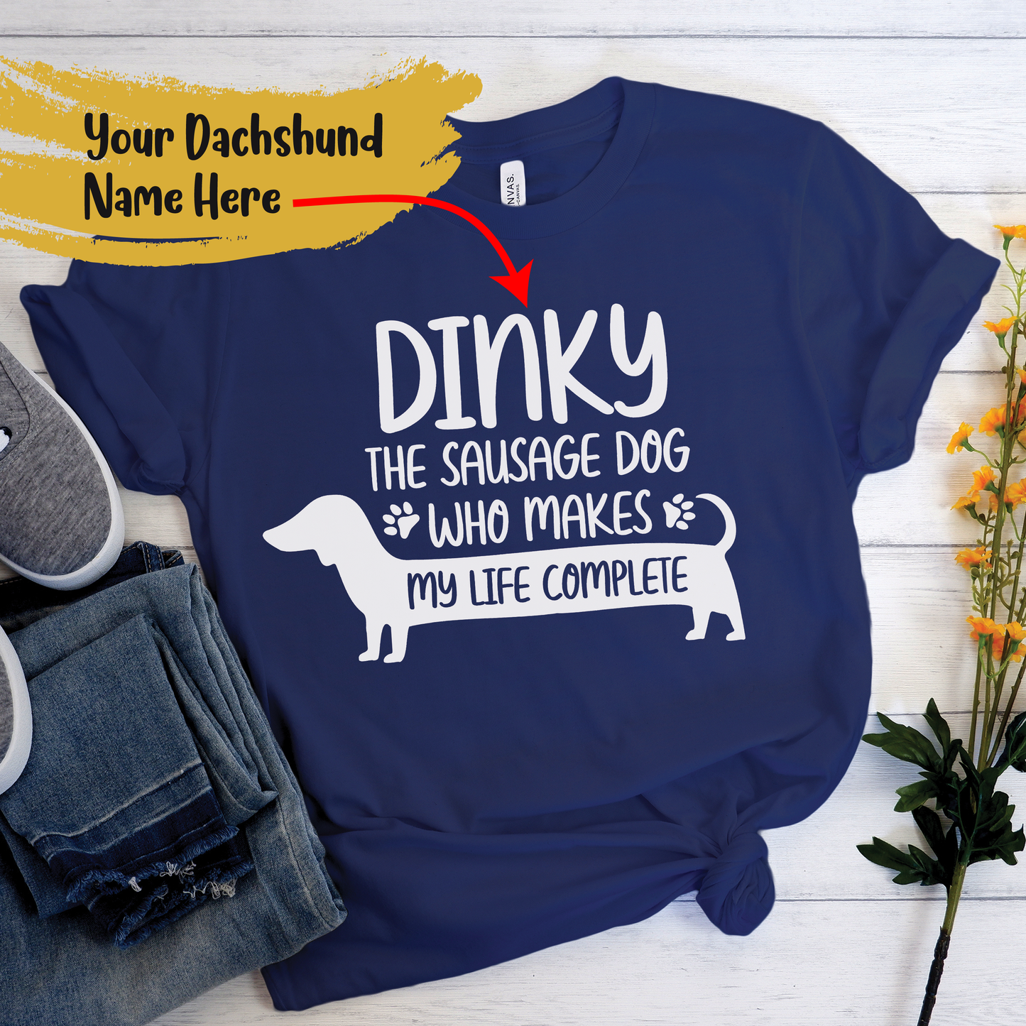 Camiseta personalizada con nombre de perro salchicha