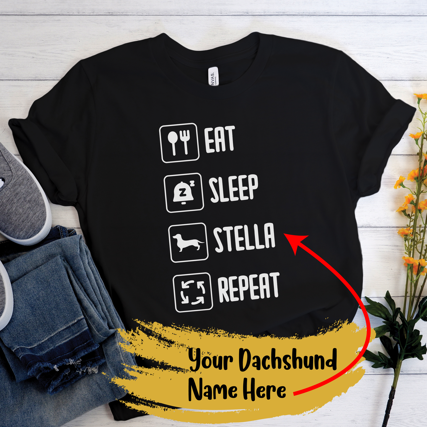 Camiseta personalizada con nombre de perro salchicha