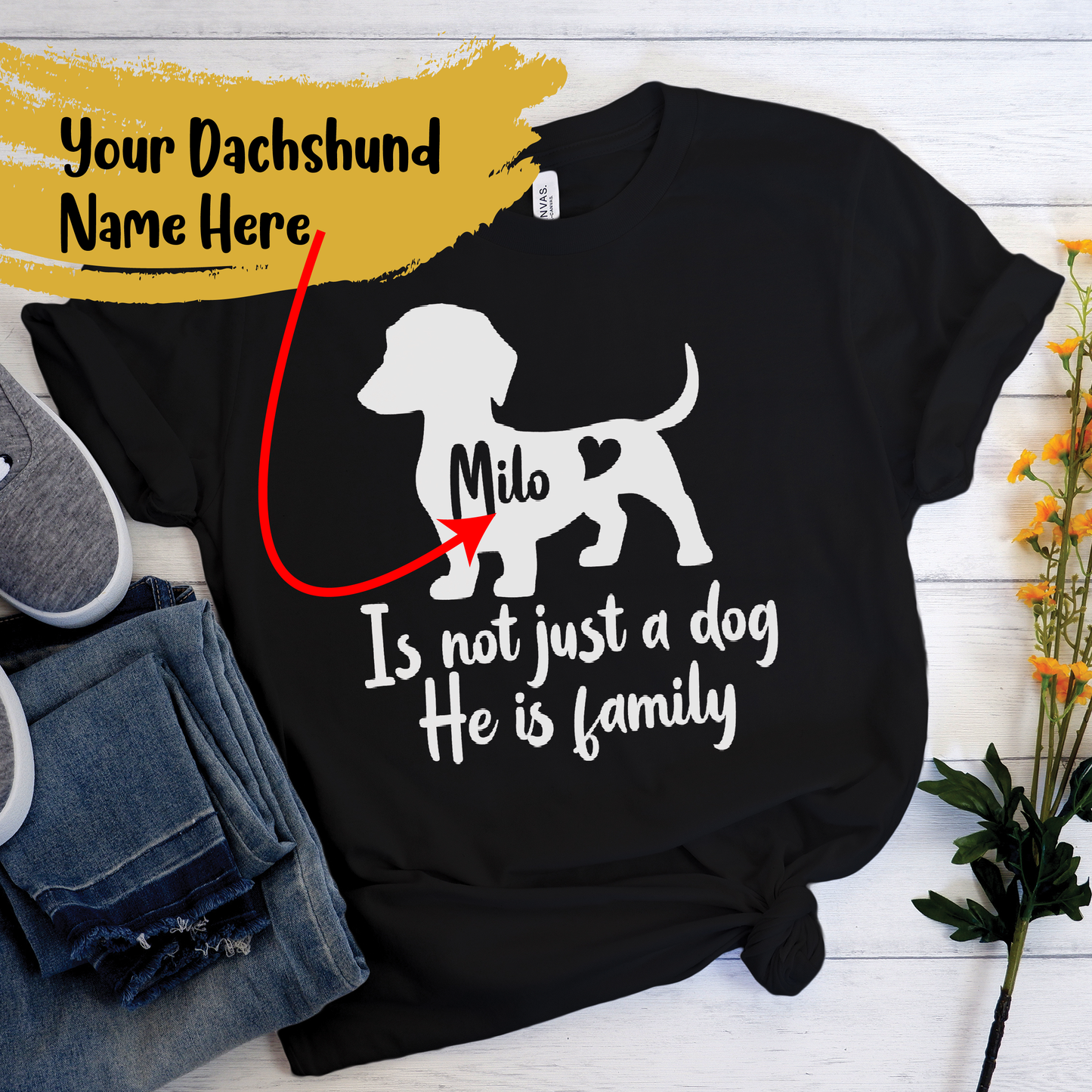 Mi familia - Camiseta personalizada con nombre de perro salchicha