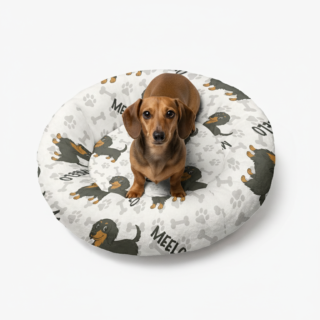 Hans - Personalized Cloud-Comfort Large Dachshund Bed | Anti-Anxiety Donut Bed for Dachshunds