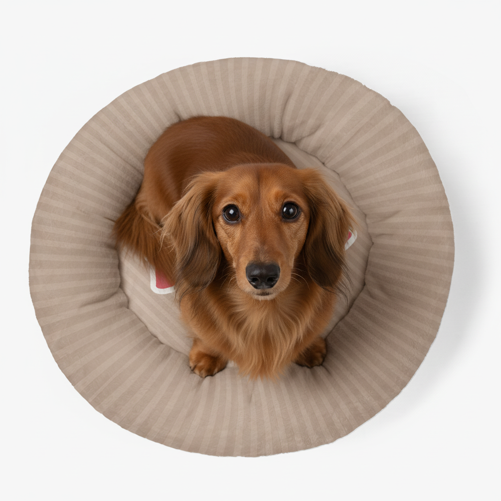 Johann - Personalized Cloud-Comfort Large Dachshund Bed | Anti-Anxiety Donut Bed for Dachshunds