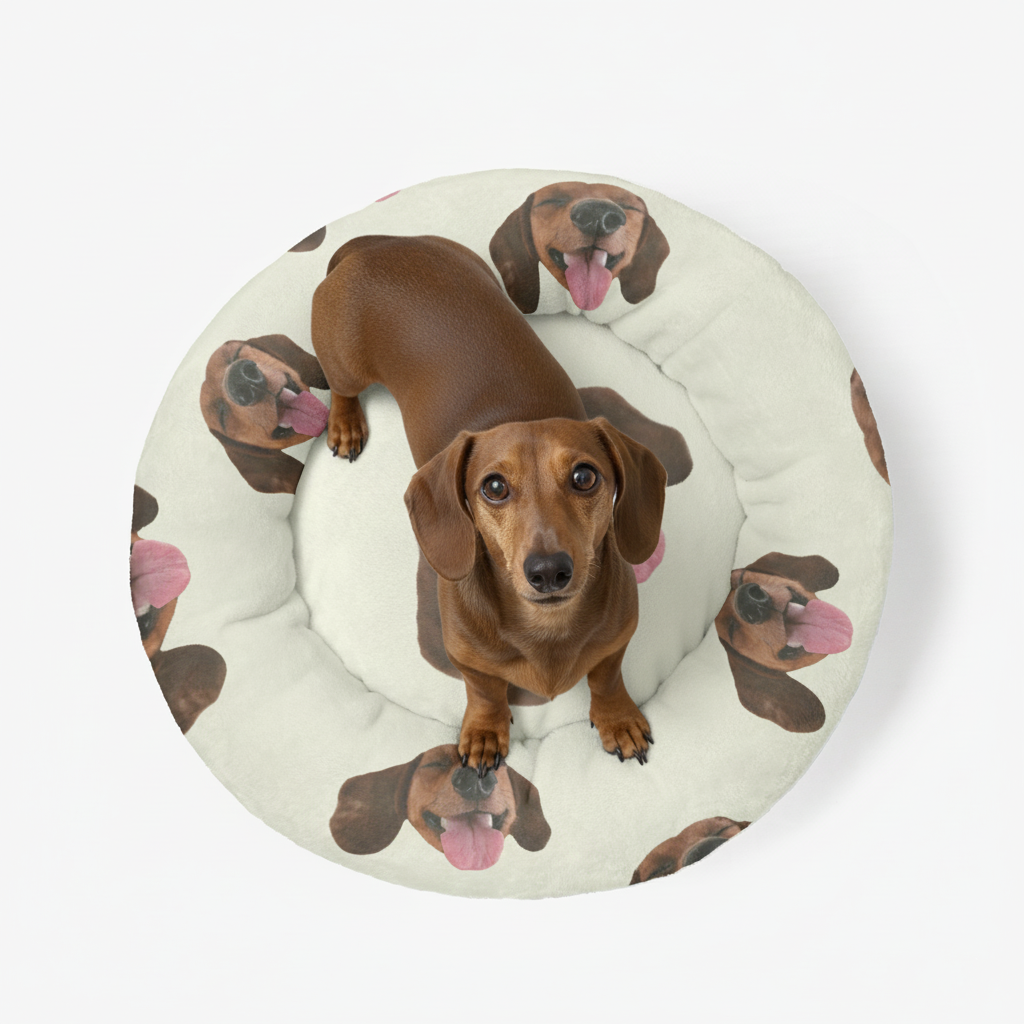 Daisy - Personalized Cloud-Comfort Large Dachshund Bed | Anti-Anxiety Donut Bed for Dachshunds