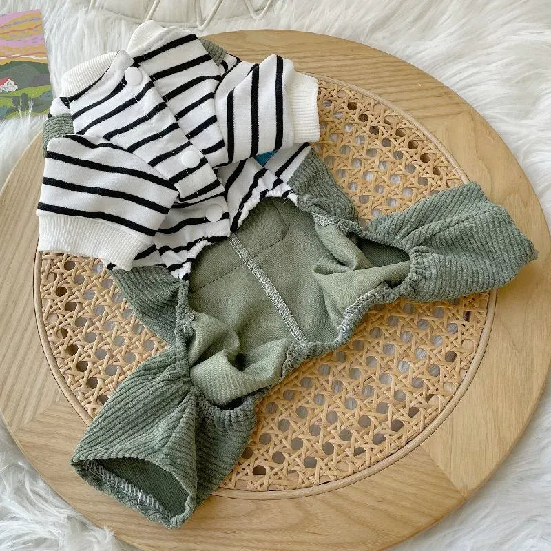 Cute Striped Dachshund Clothes – Warm Soft Four-Legged Overalls
