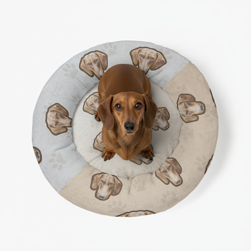 Dinky - Personalized Cloud-Comfort Large Dachshund Bed | Anti-Anxiety Donut Bed for Dachshunds
