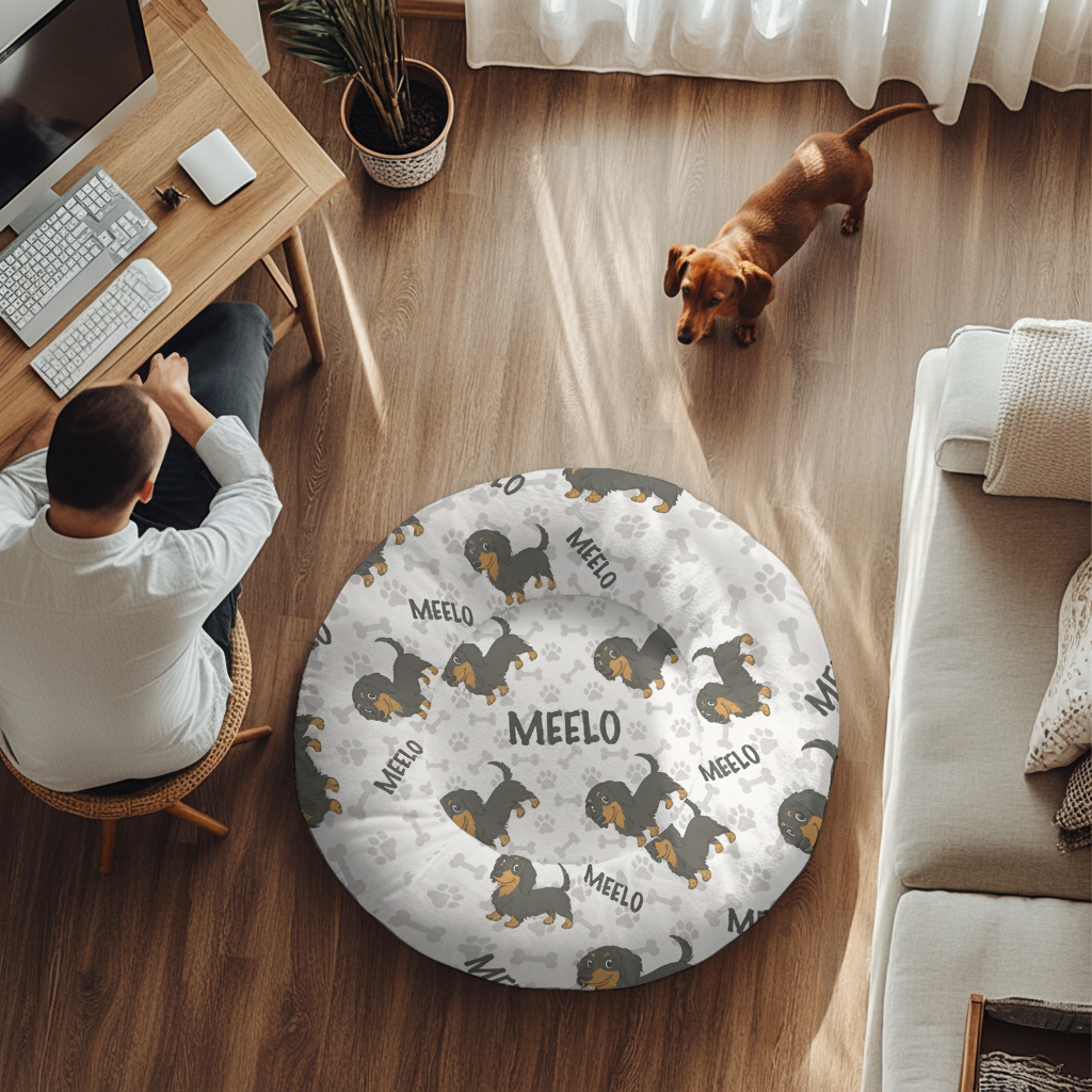 Hans - Personalized Cloud-Comfort Large Dachshund Bed | Anti-Anxiety Donut Bed for Dachshunds