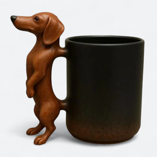 Wiener Dog Shaped Mug – Ceramic Dachshund Handle Cup for Doxie Fans