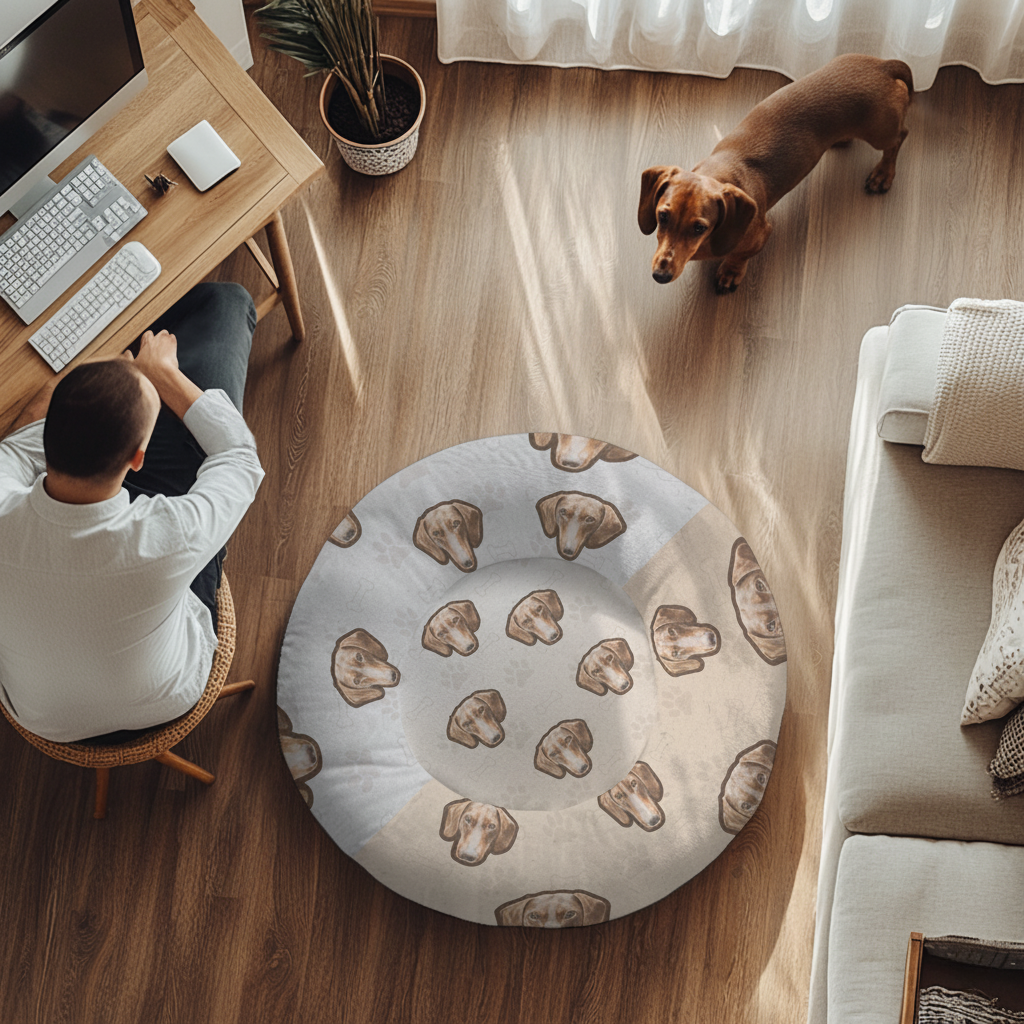 Dinky - Personalized Cloud-Comfort Large Dachshund Bed | Anti-Anxiety Donut Bed for Dachshunds