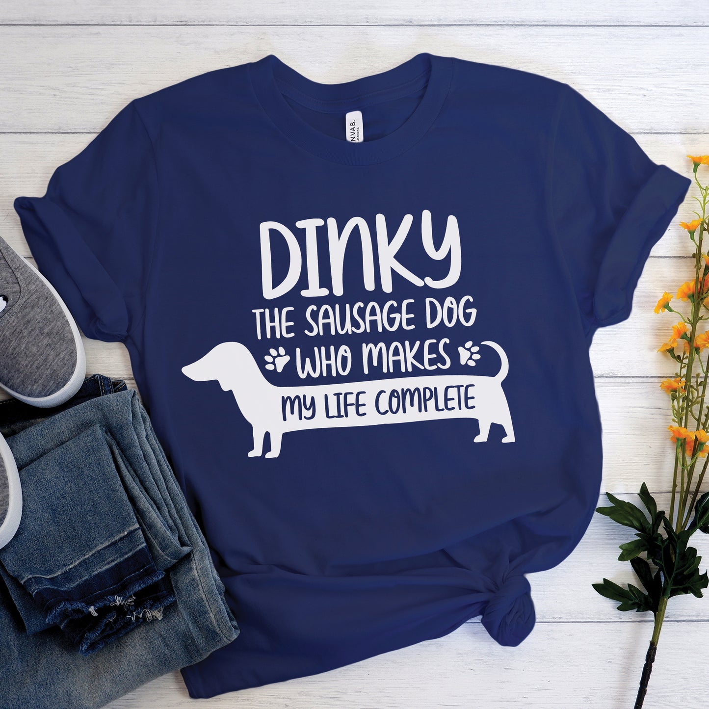 Camiseta personalizada con nombre de perro salchicha