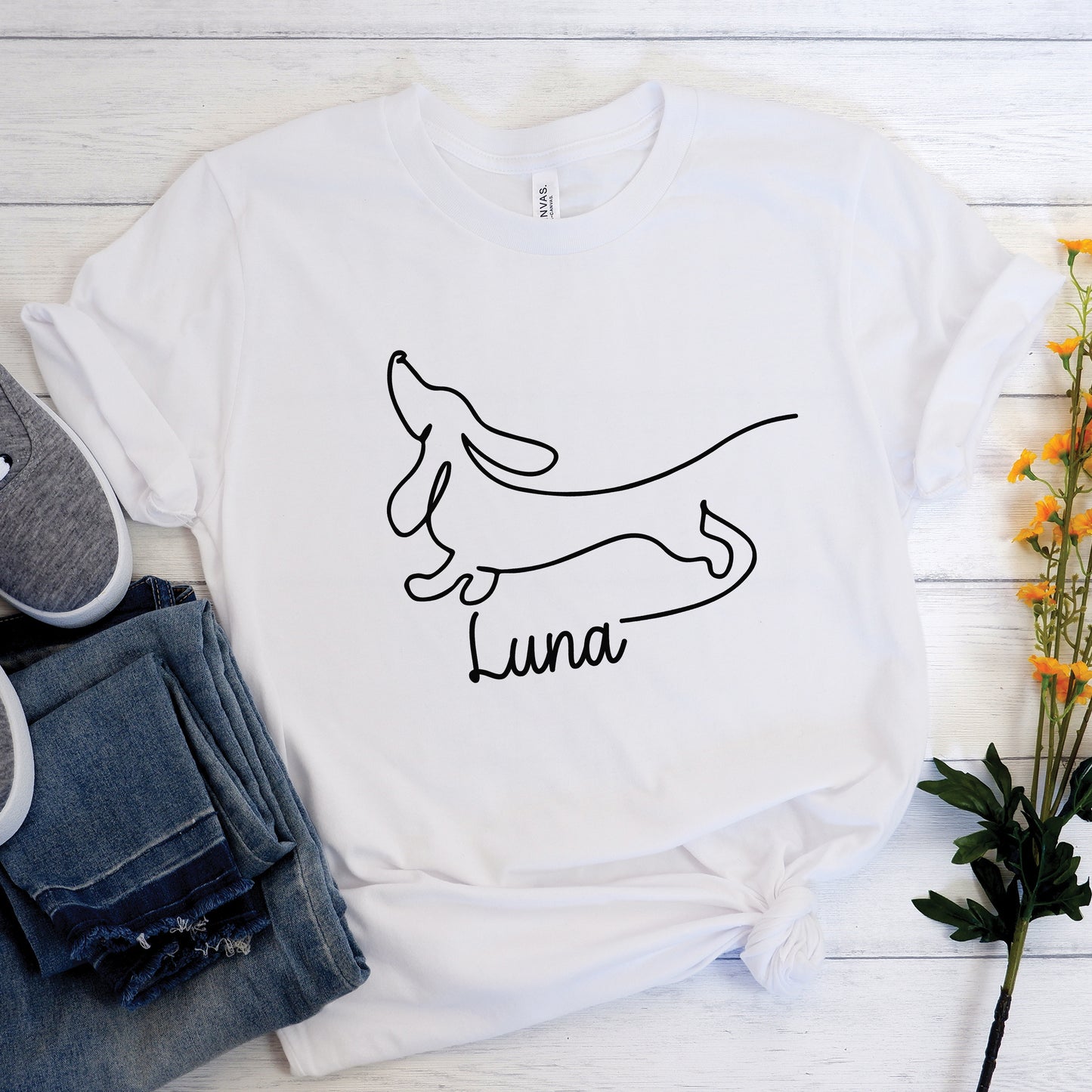 Camiseta personalizada con nombre de perro salchicha