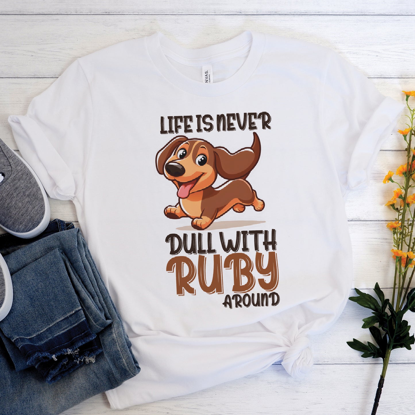 Camiseta personalizada con nombre de perro salchicha