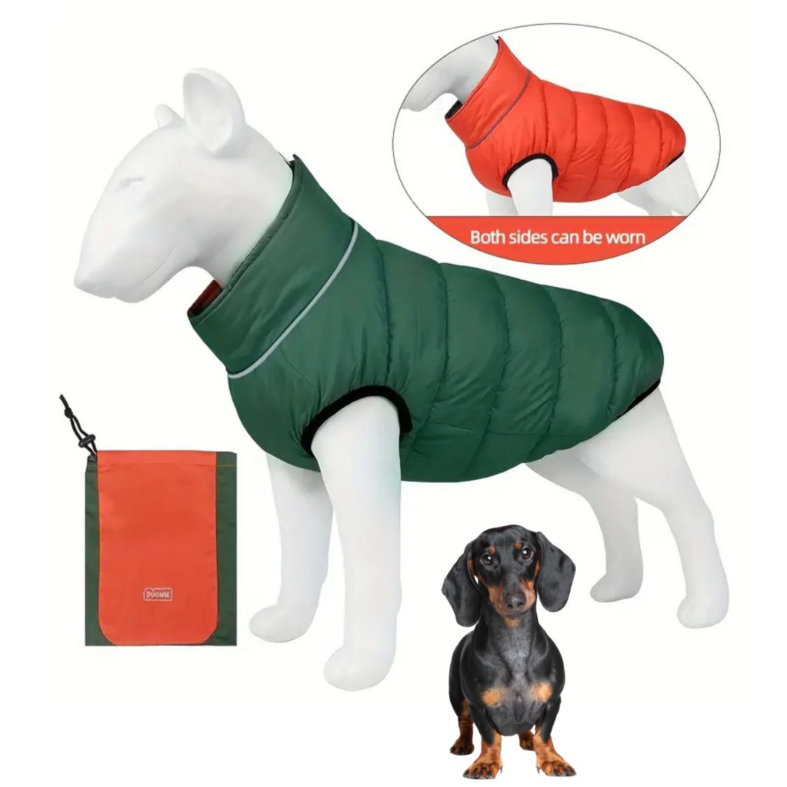 www.doxie.us-Reflective-Dachshund-Padded-Jacket–Double-Sided-Waterproof-and-Cotton-Lined-green