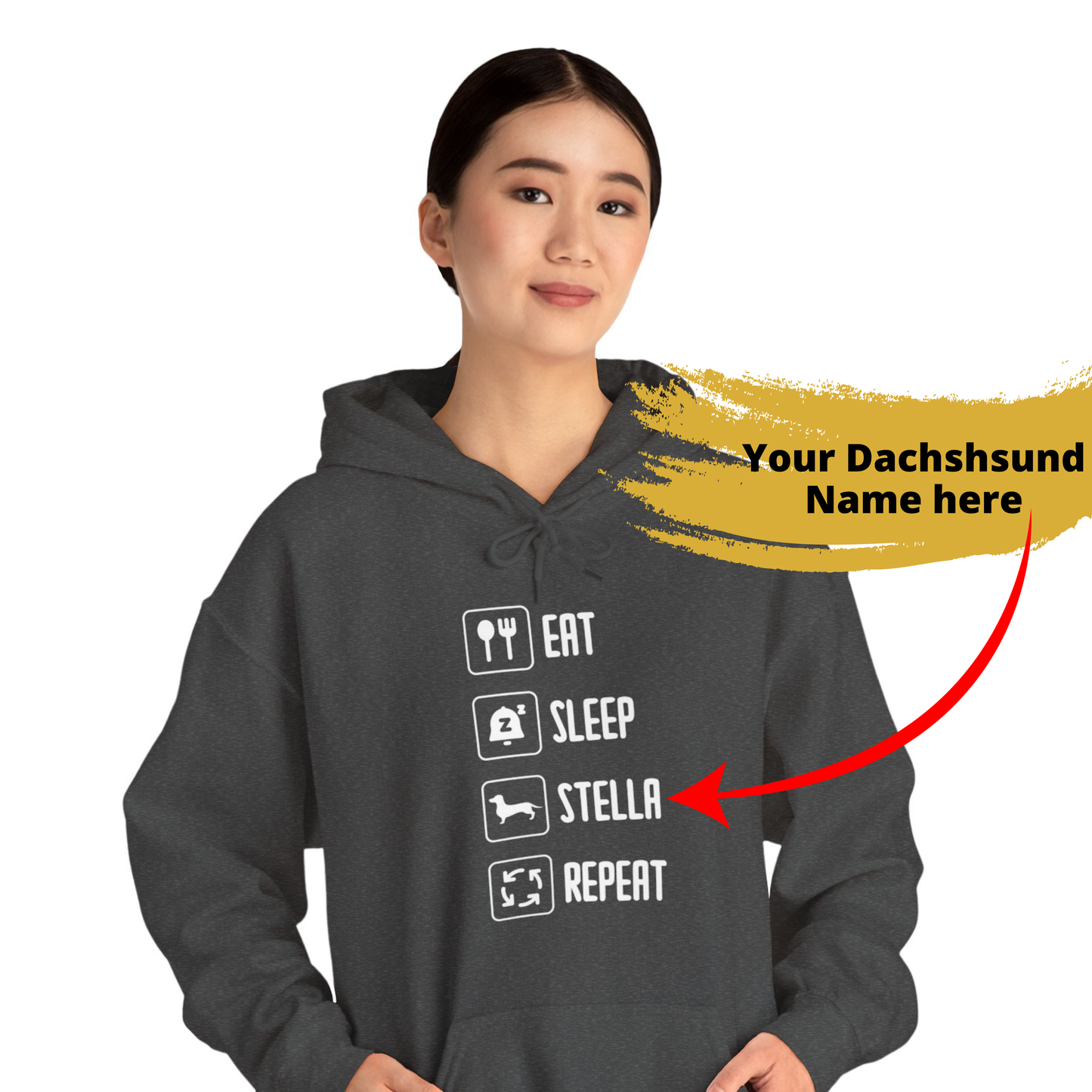 Sudadera con capucha personalizada con nombre de perro salchicha - Sudadera con capucha unisex