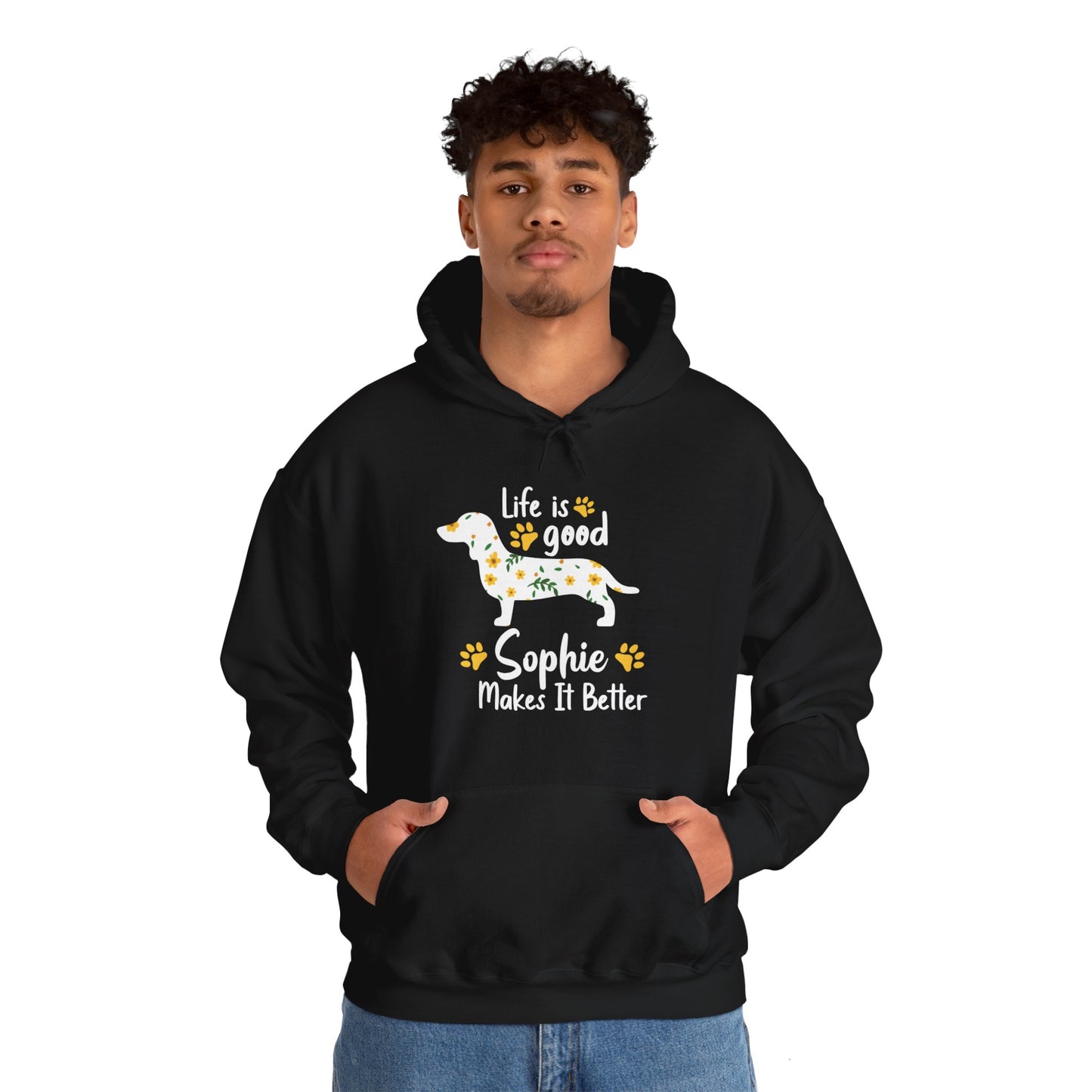 Sudadera con capucha personalizada con nombre de perro salchicha - Sudadera con capucha unisex 