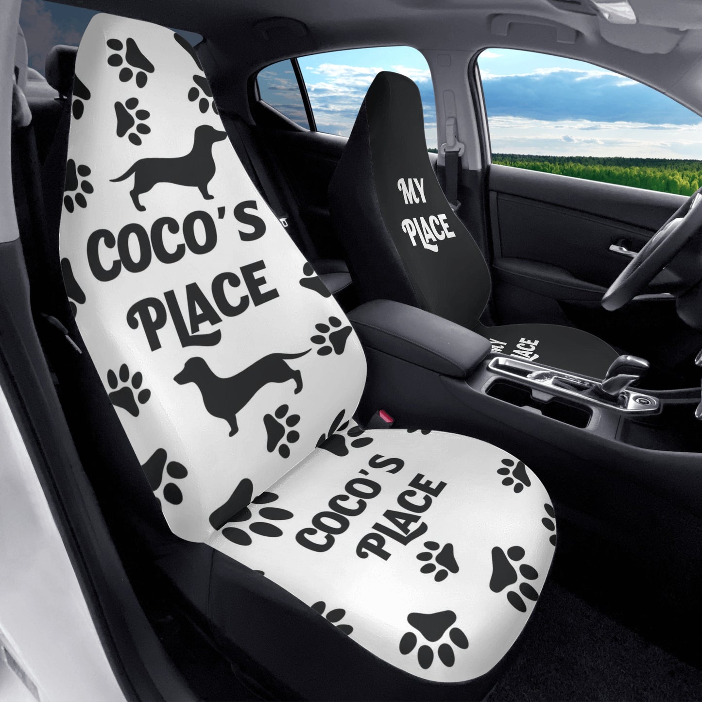 Funda de asiento de coche personalizada con nombre de Dachshunds - Funda de asiento de coche (2 piezas)