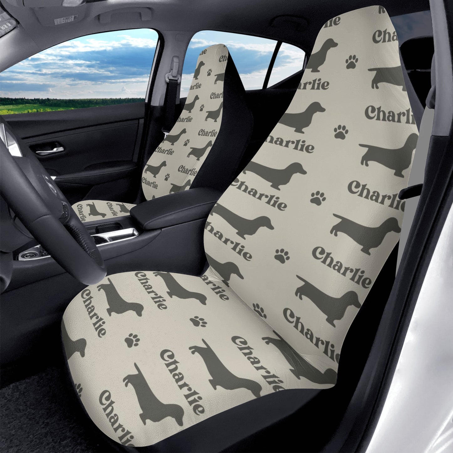 Funda de asiento de coche personalizada con nombre de Dachshunds - Funda de asiento de coche (2 piezas)