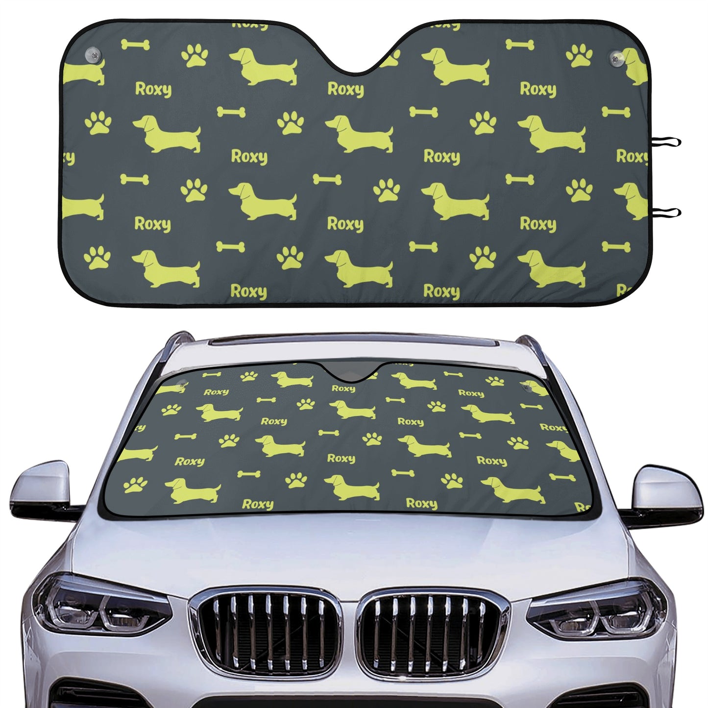 Parasol para automóvil personalizado con nombre de perros salchicha - Car Auto Sun Shade