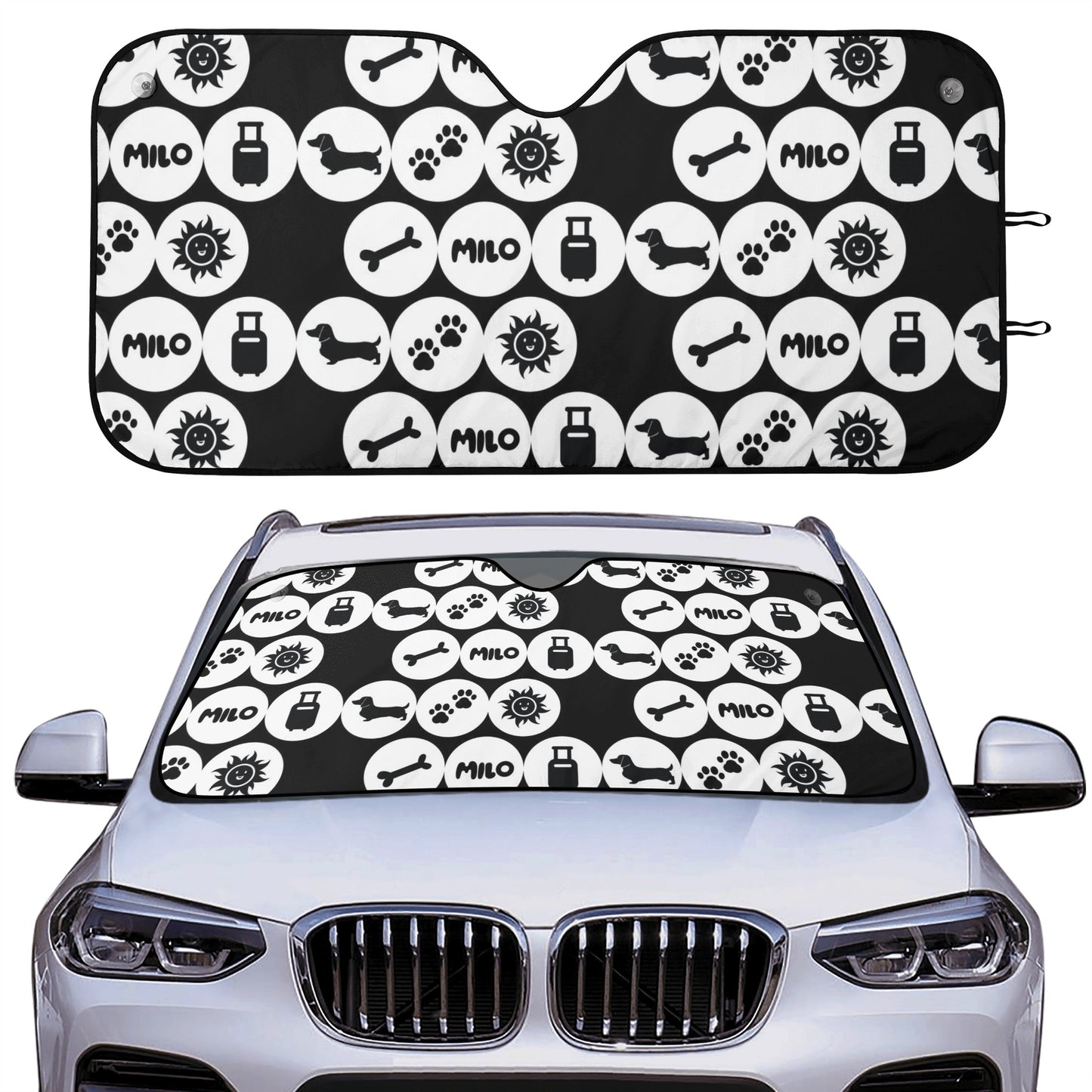 Parasol para automóvil personalizado con nombre de perros salchicha - Car Auto Sun Shade