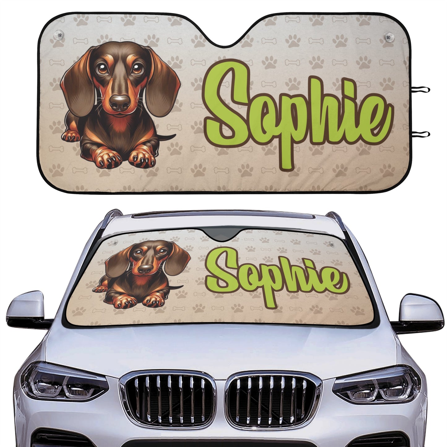 Parasol para automóvil personalizado con nombre de perros salchicha - Car Auto Sun Shade