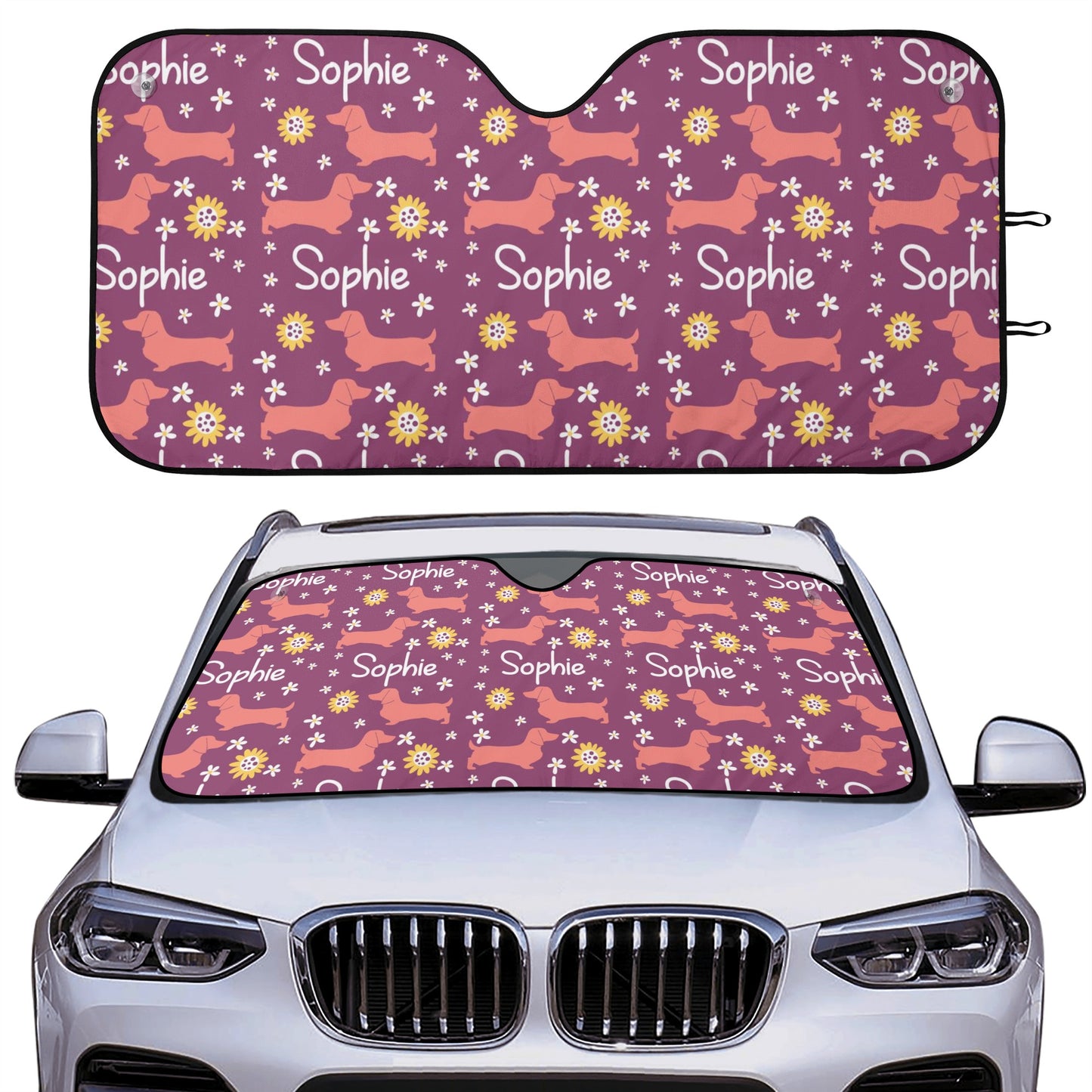 Parasol para automóvil personalizado con nombre de perros salchicha - Car Auto Sun Shade