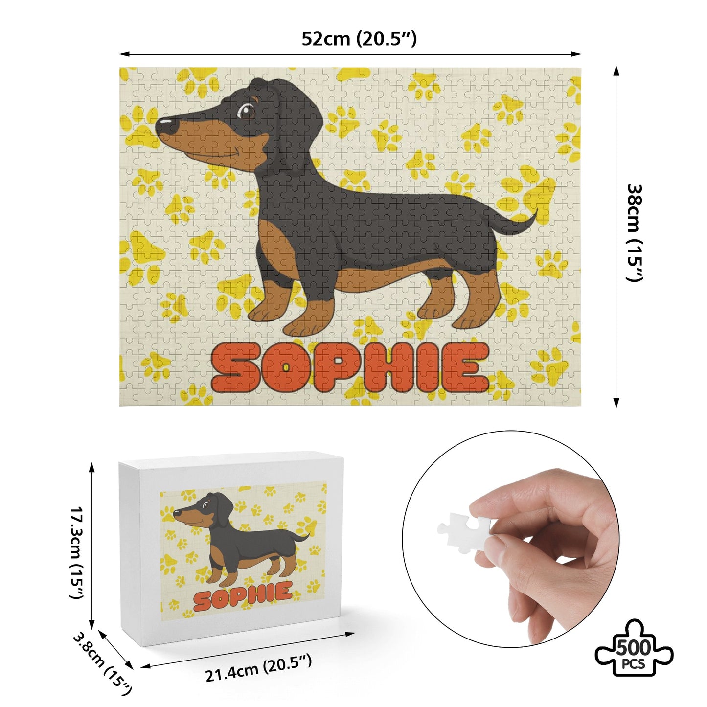 Puzzle personalizado con nombre de Perro Salchicha - Puzzle